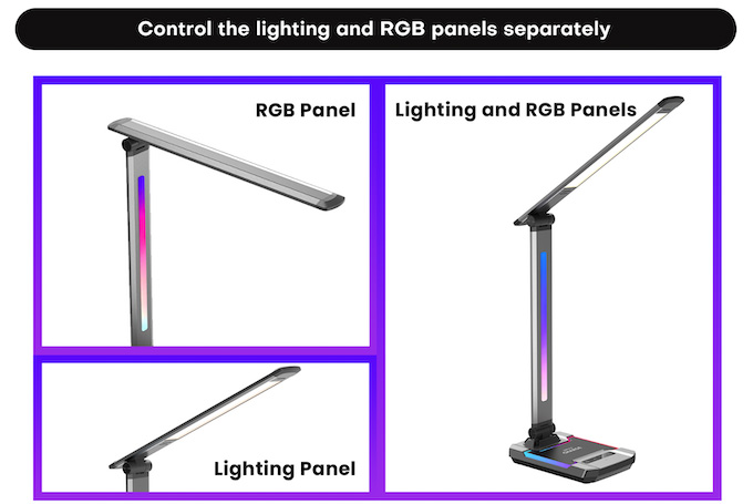 Yeslamp ACE RGB Dinamyc Lampe de bureau LED à spectre naturel avec 10 W  sans fil et 24 W USB-C charge rapide, 6 modes d'éclairage RVB/rythme  musical